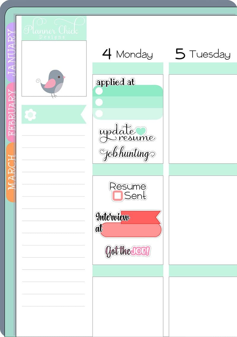 Job Search Planner Stickers