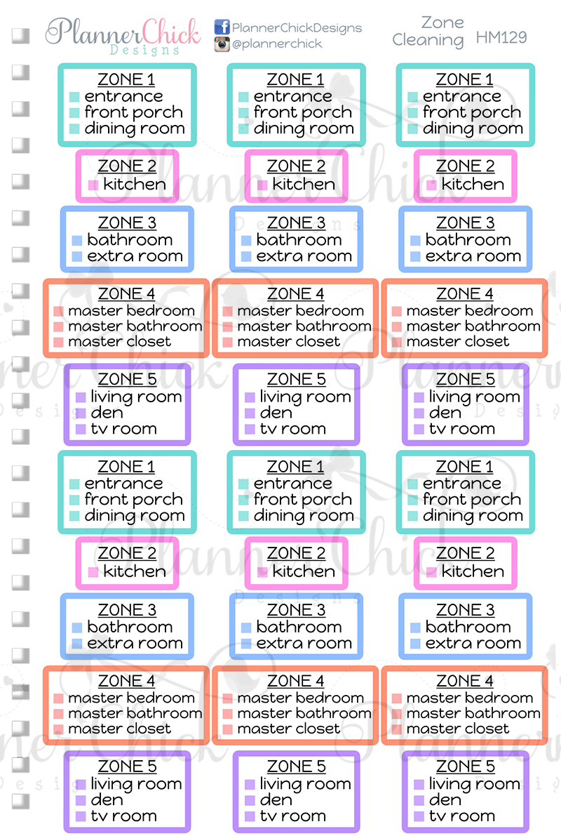 Zone Cleaning Planner Stickers