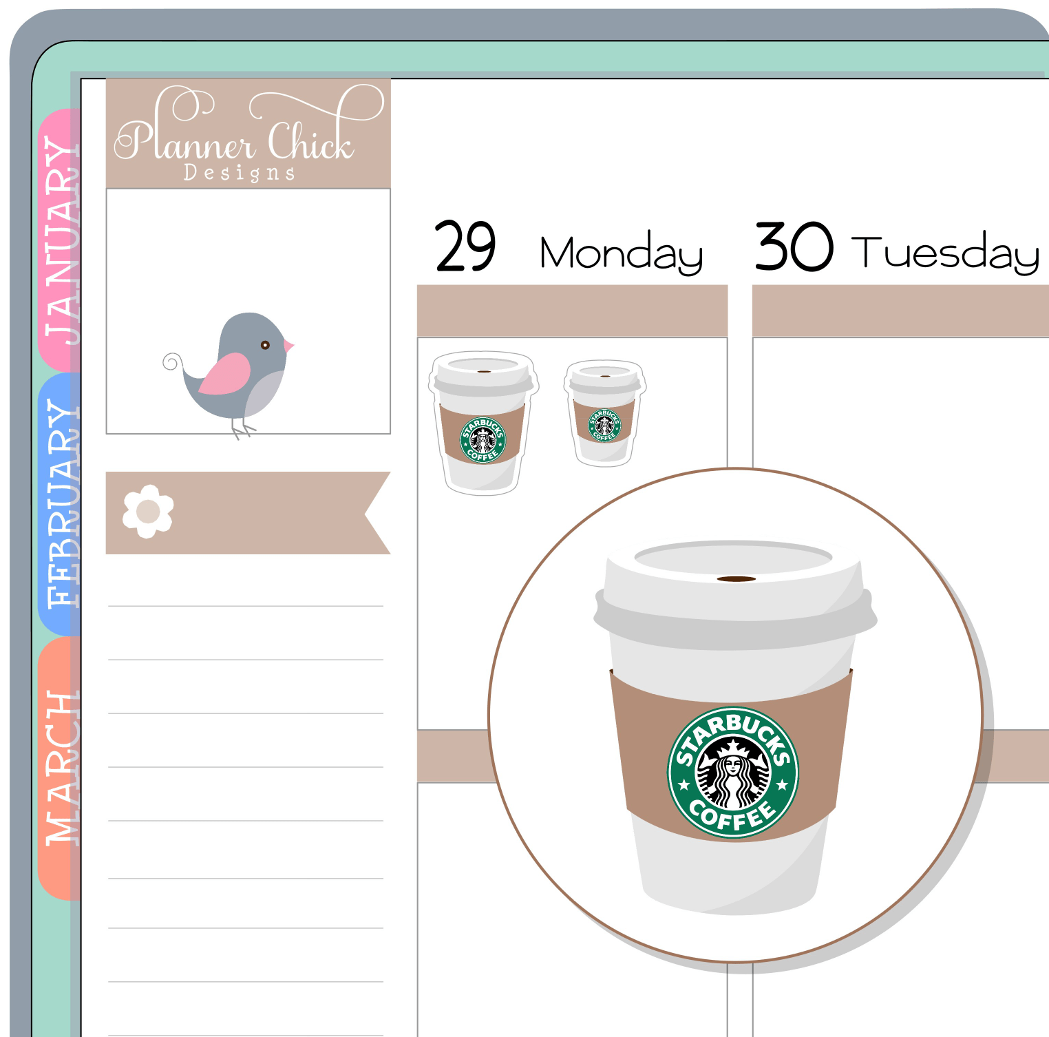 Free Printable Floral Starbucks Coffee Cups Planner Stickers