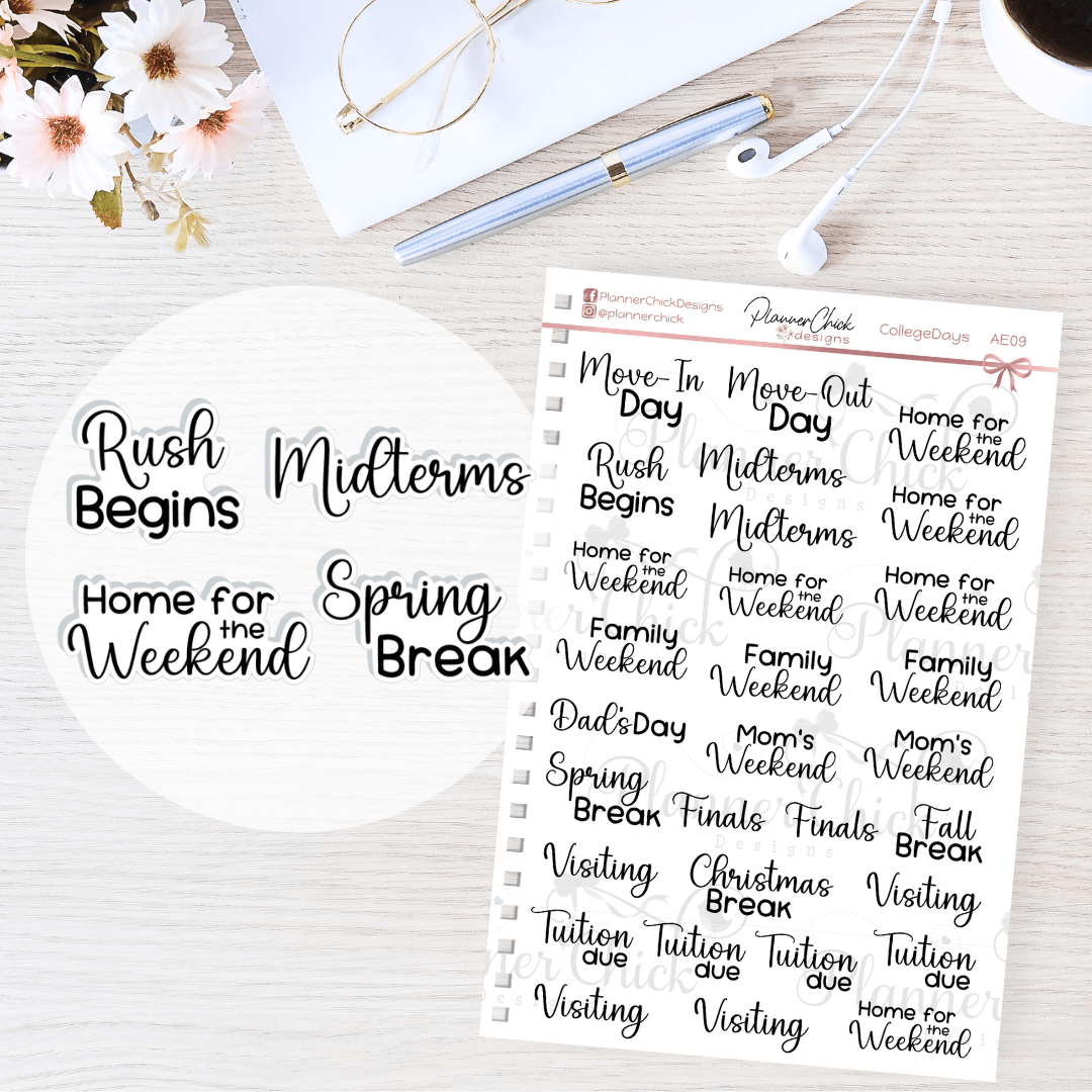 College Days Planner Stickers – PlannerChickDesigns