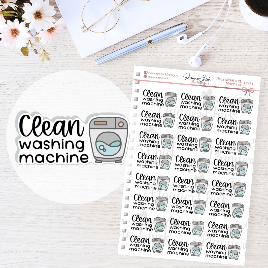 Machine Clean Sticker Cute Clean Washing Machine Planner Stickers – PlannerChickDesigns