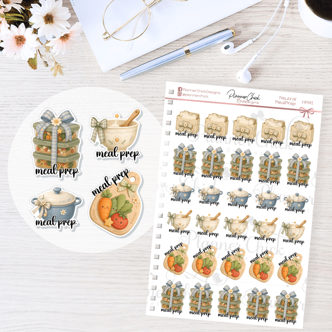Neutral Meal Prep Planner Stickers