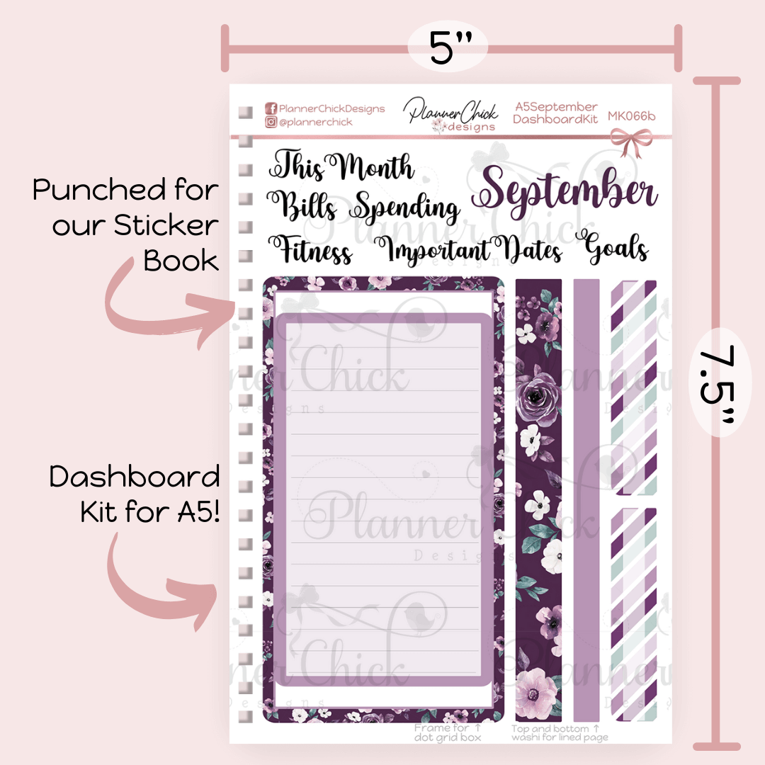 Dashboard Kit for A5 ~ Purple Floral (for September)