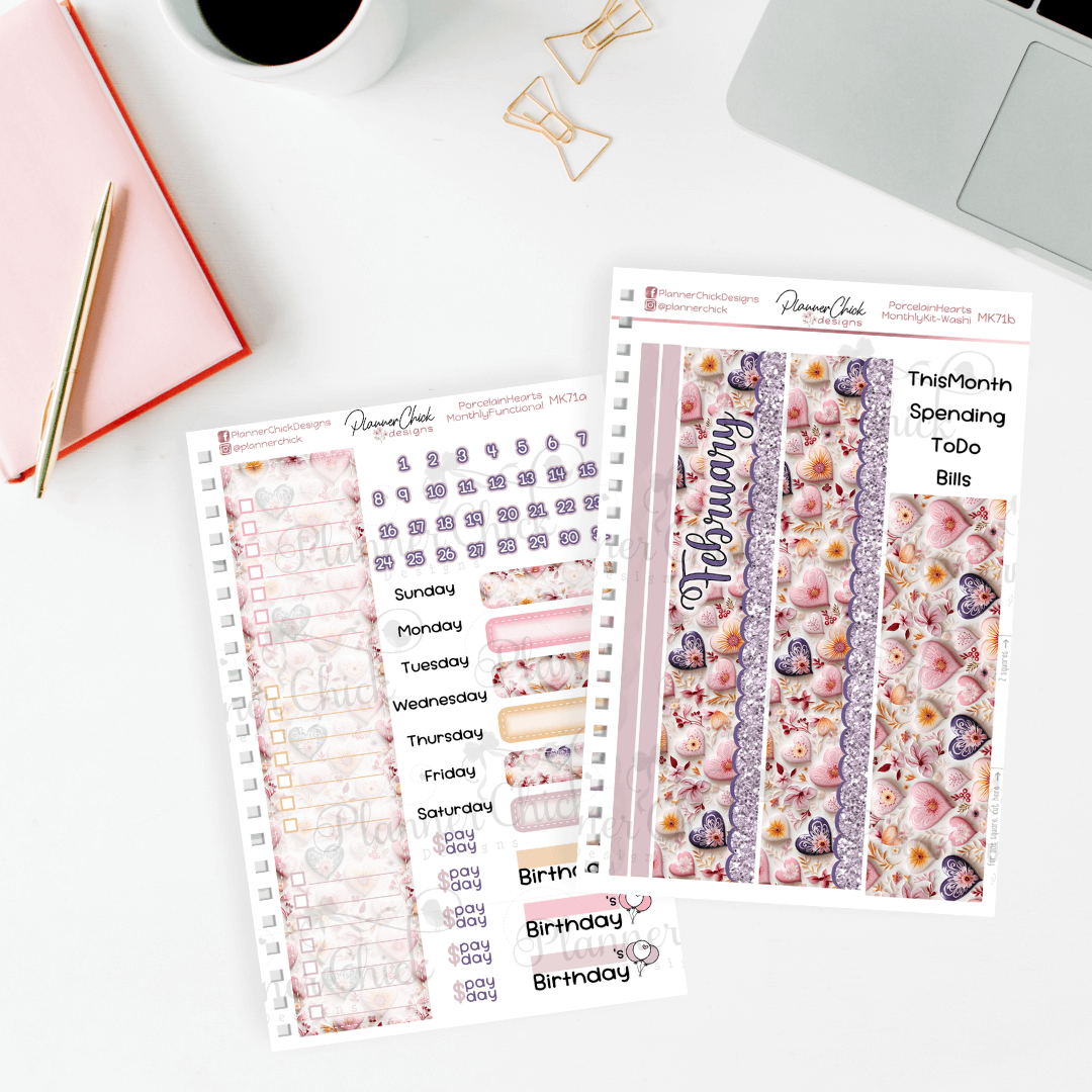 Monthly & Dashboard Kits ~ Porcelain Hearts (for February)