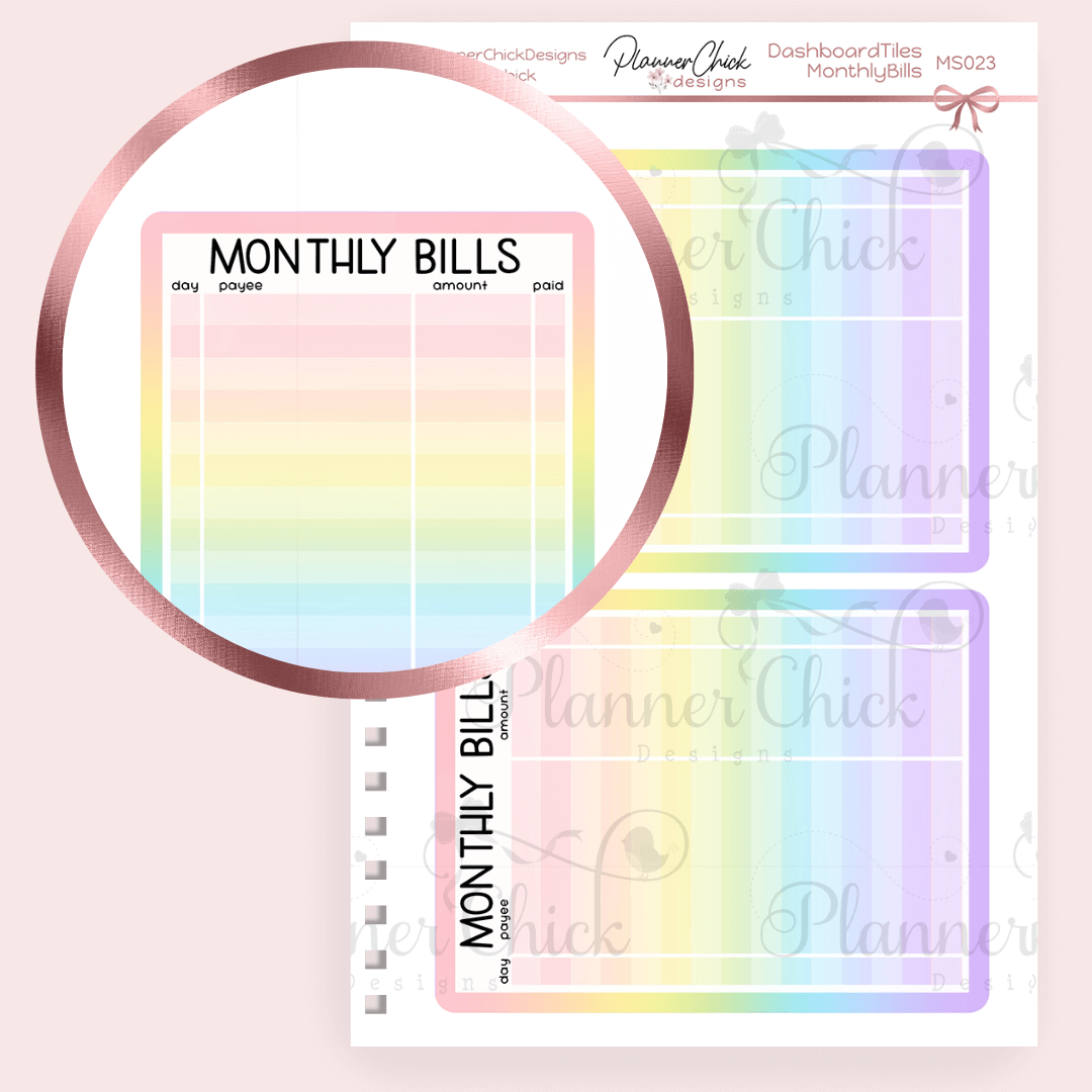 Dashboard Tiles ~ Monthly Bills