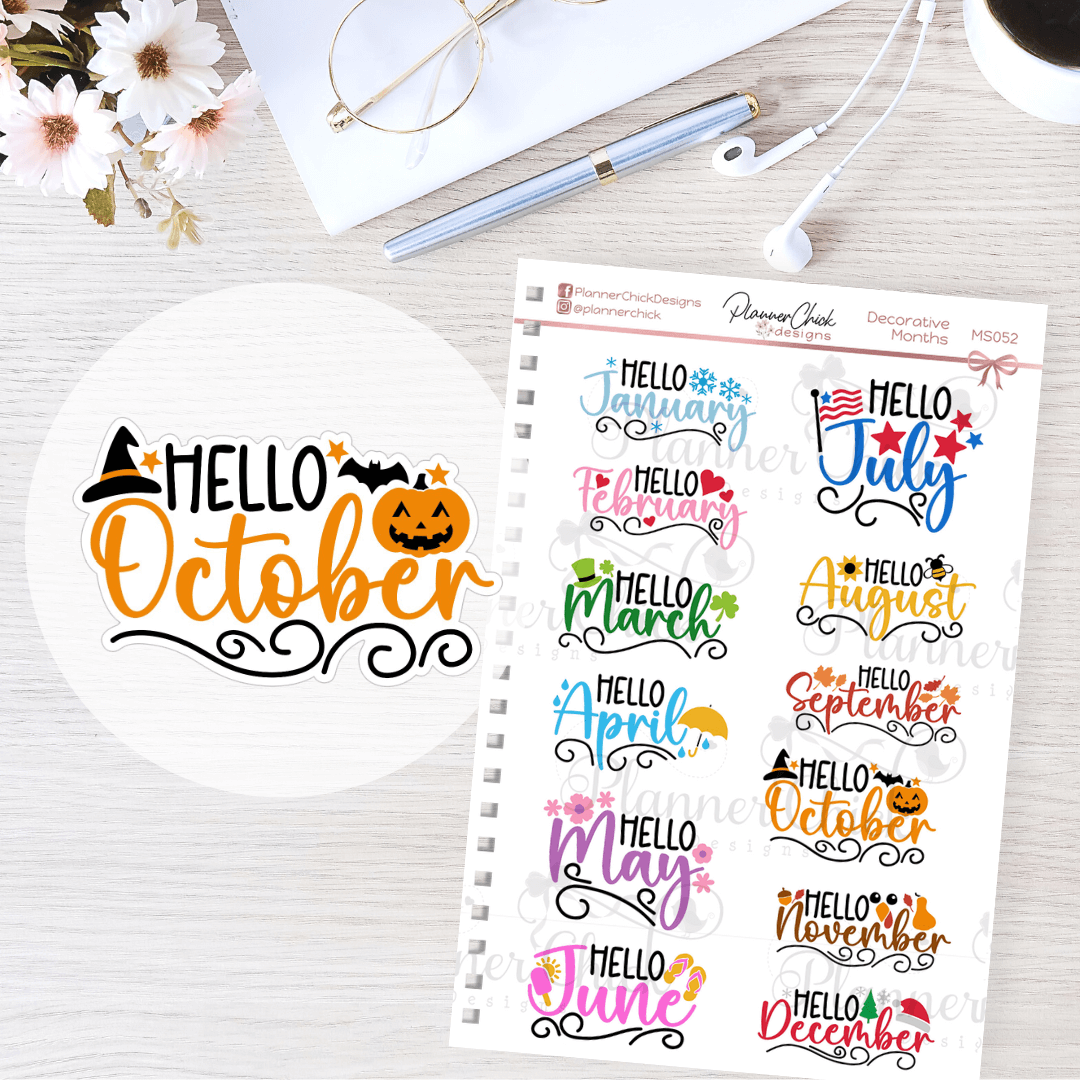 Hello Month 2 Decorative Hello Months Planner Stickers – PlannerChickDesigns