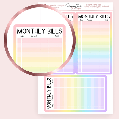 Dashboard Tiles ~ Monthly Bills