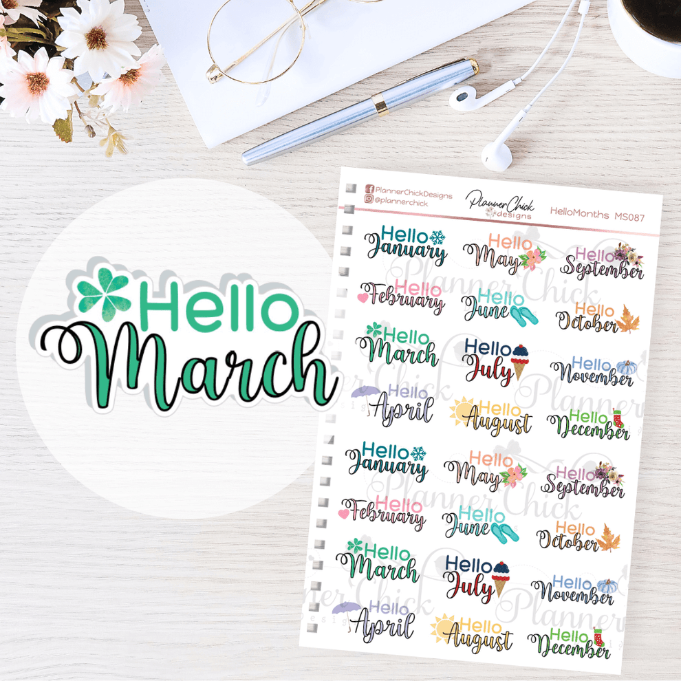 Hello Month 2 Hello Months Planner Stickers – PlannerChickDesigns
