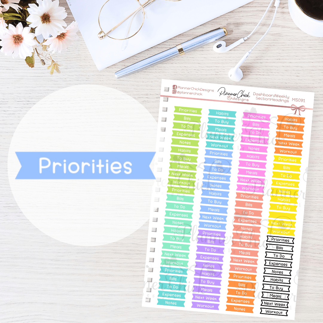Heading Labels for Dashboard Weekly Sections – PlannerChickDesigns
