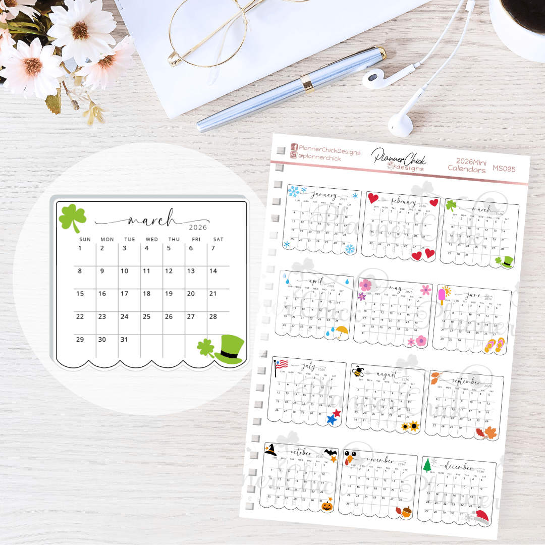 2026 Mini Calendar Planner Stickers