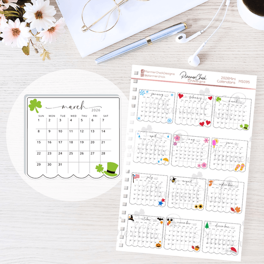 2026 Mini Calendar Planner Stickers
