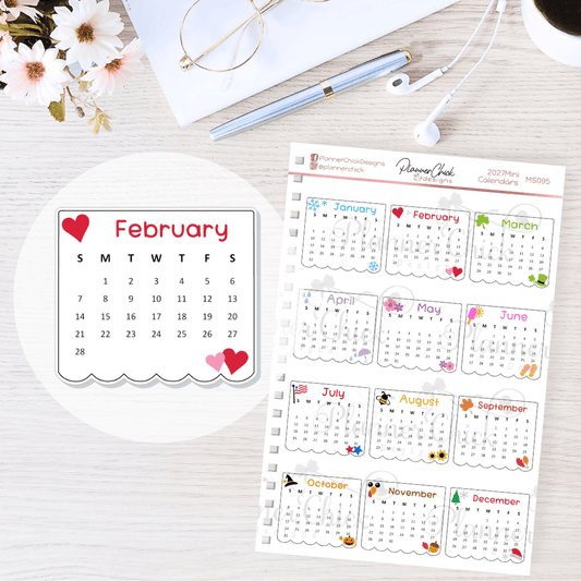 2027 Mini Calendar Planner Stickers