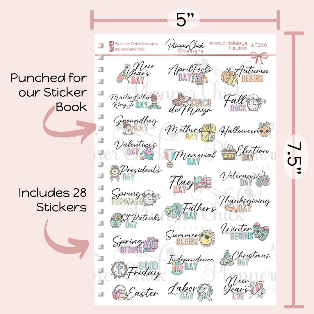 Pastel Annual Holidays Planner Stickers