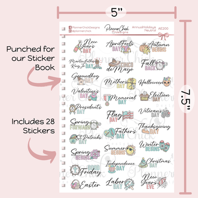 Pastel Annual Holidays Planner Stickers
