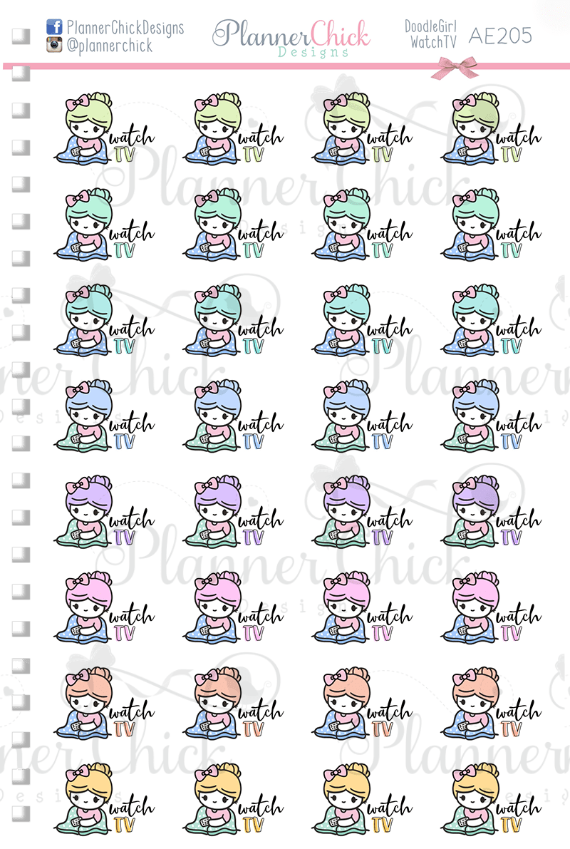 Doodle Girl ~ Watch TV Planner Stickers