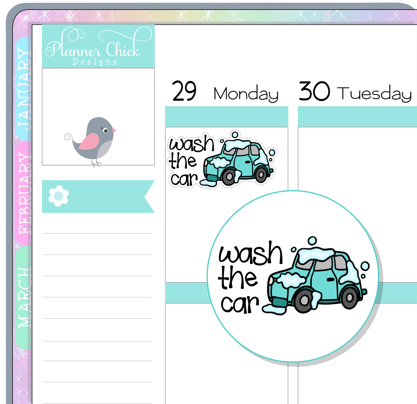 Wash the Car Planner Stickers