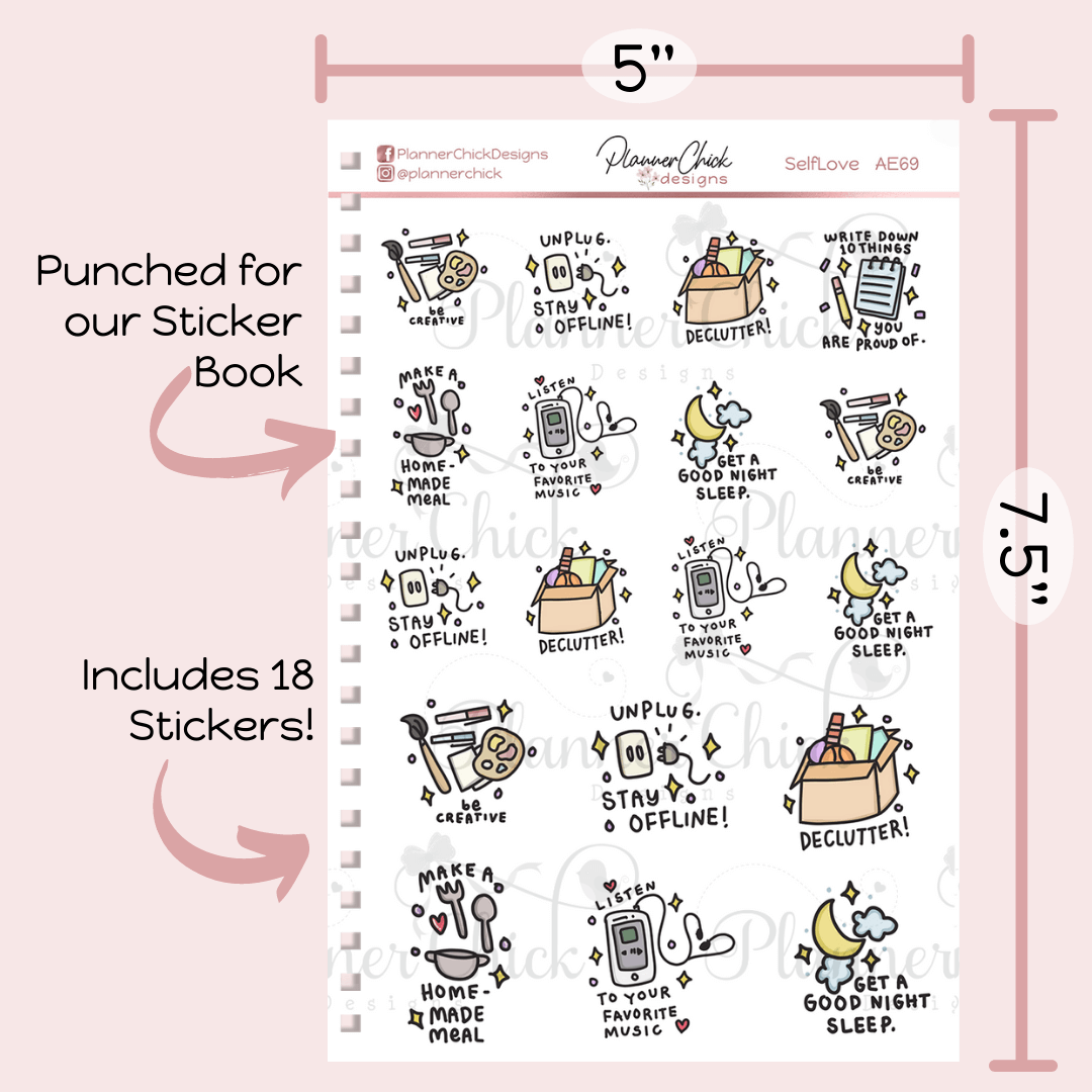Self Love Doodle Planner Stickers