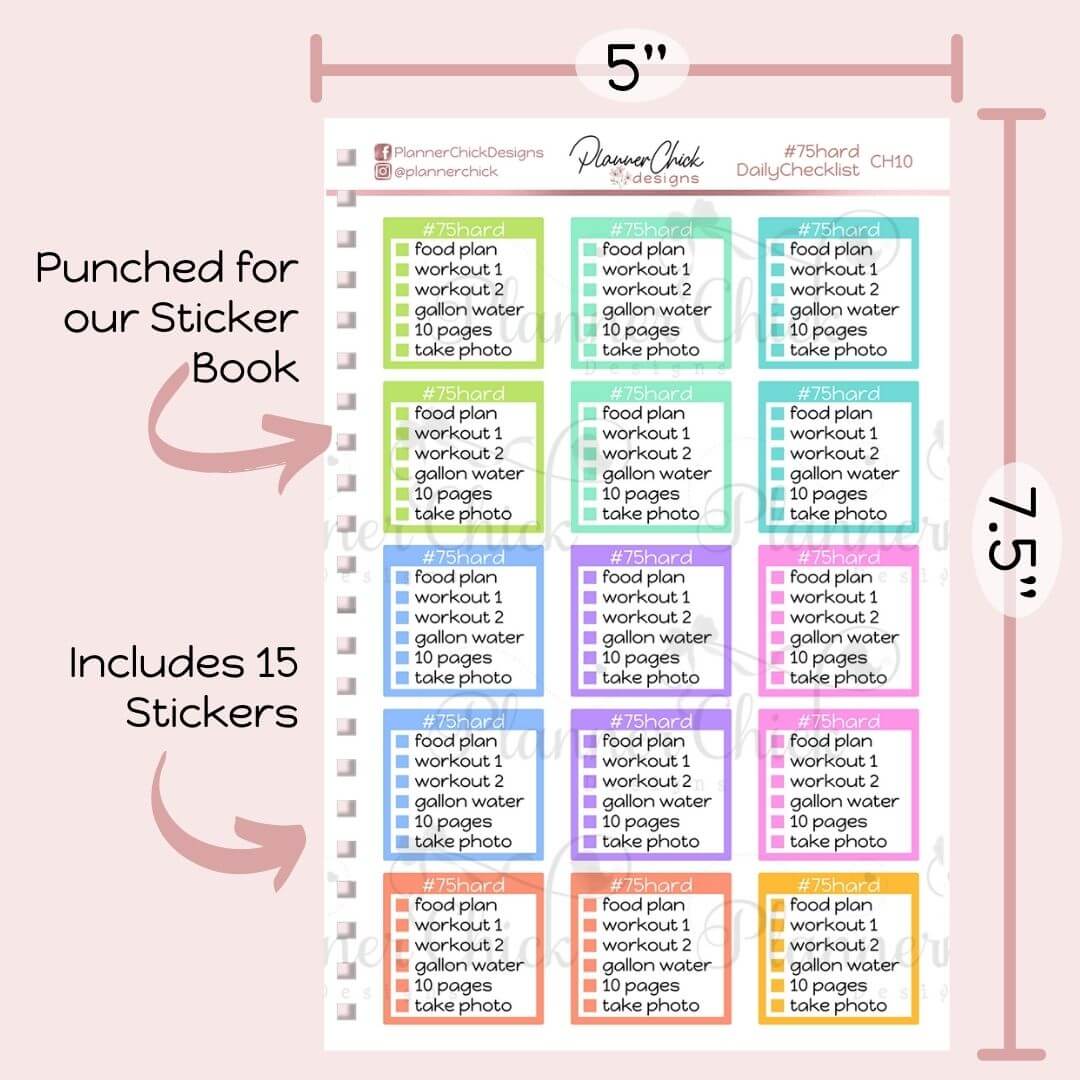 75 Hard Daily Checklist PlannerChickDesigns