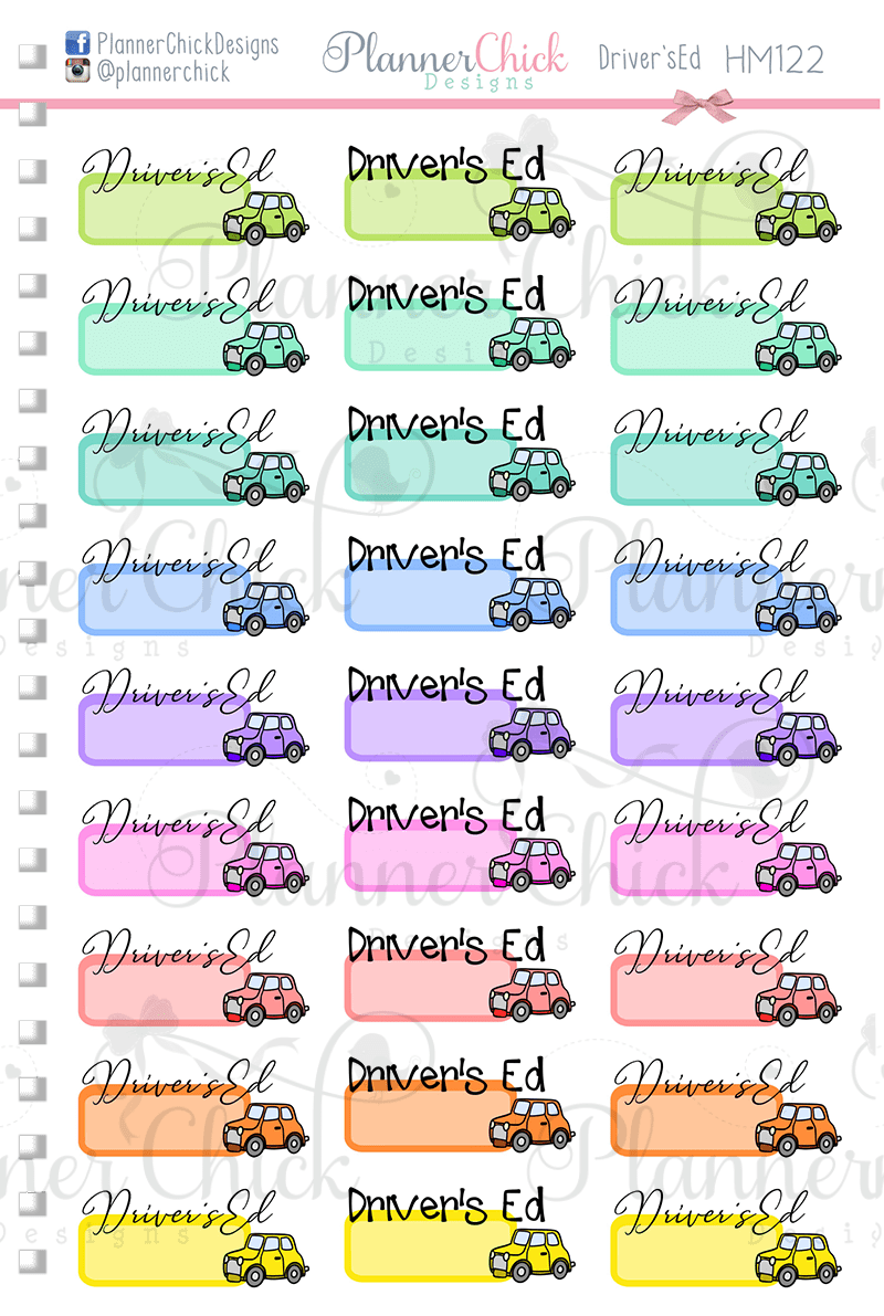 Driver's Ed Planner Stickers