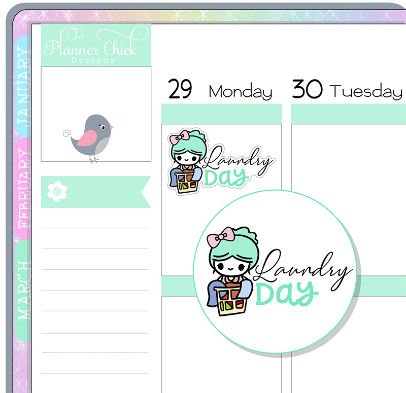 Doodle Girl ~ Laundry Day Planner Stickers