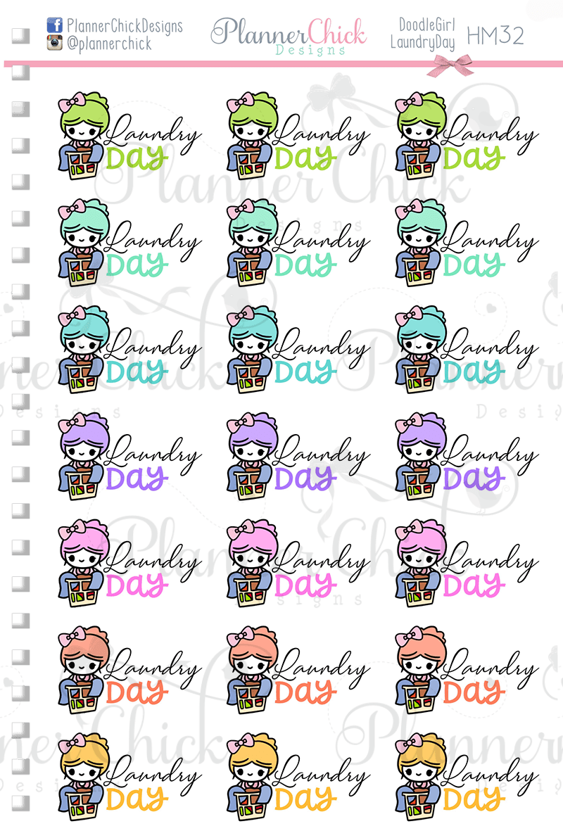 Doodle Girl ~ Laundry Day Planner Stickers