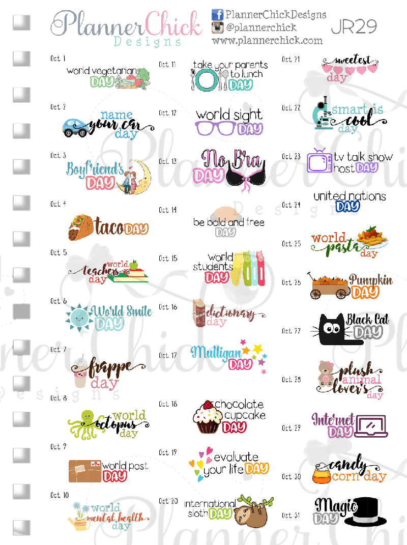 Mini Stickers ~ October Wacky Holidays – PlannerChickDesigns
