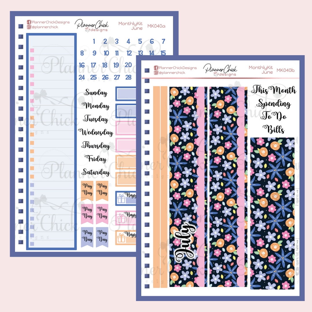 Monthly & Dashboard Kits ~ Floral Blues (for July)