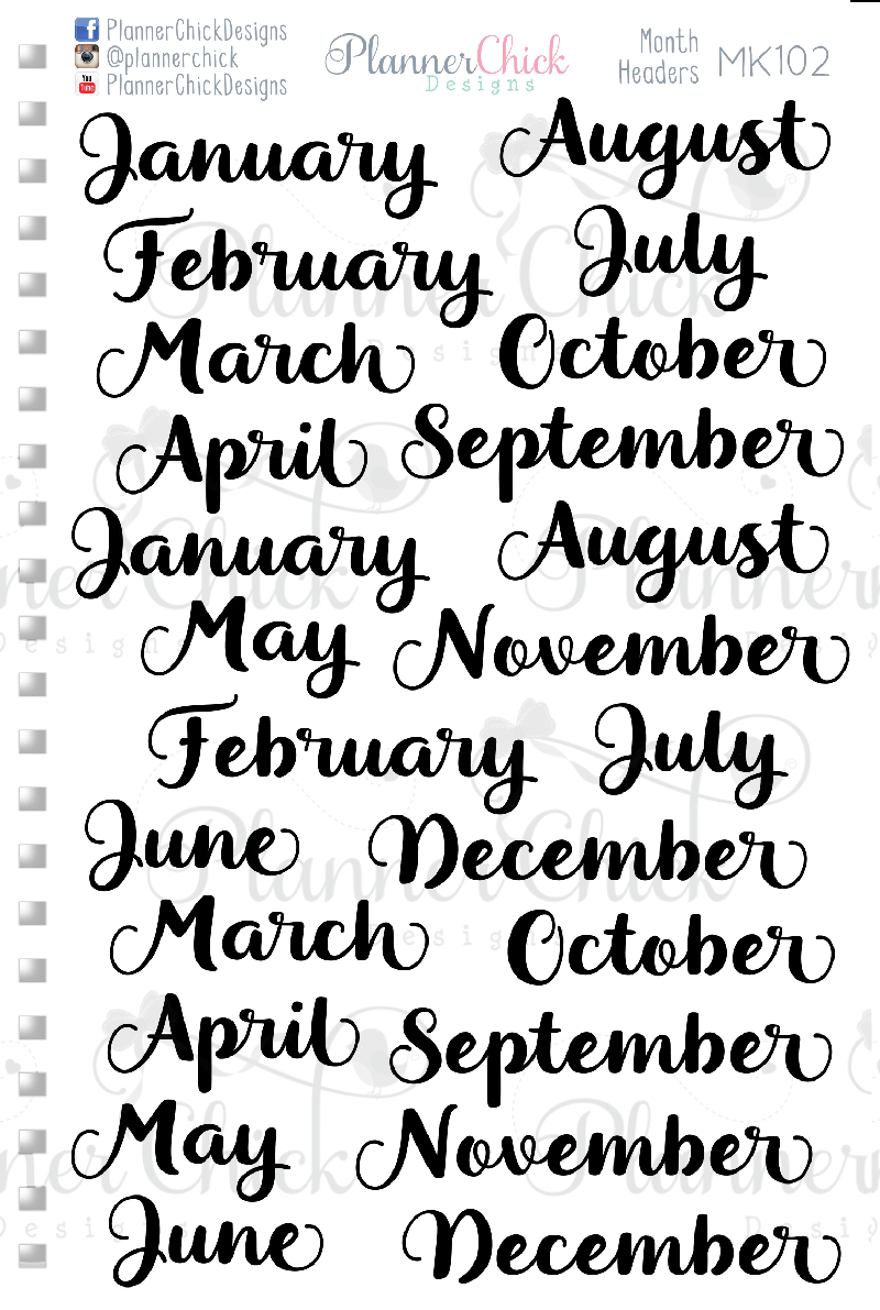 Large Month Script Planner Stickers