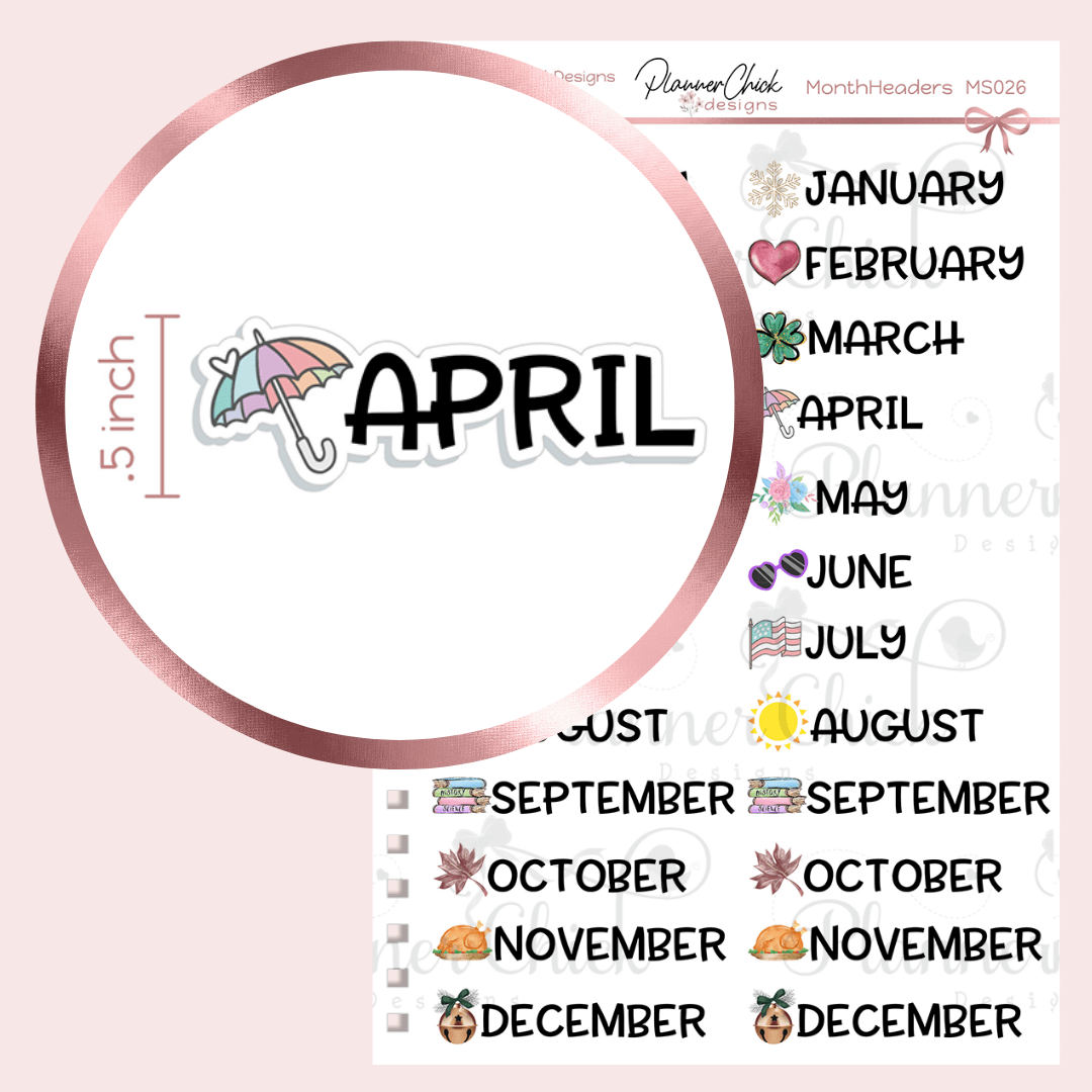 Month Heading Planner Stickers