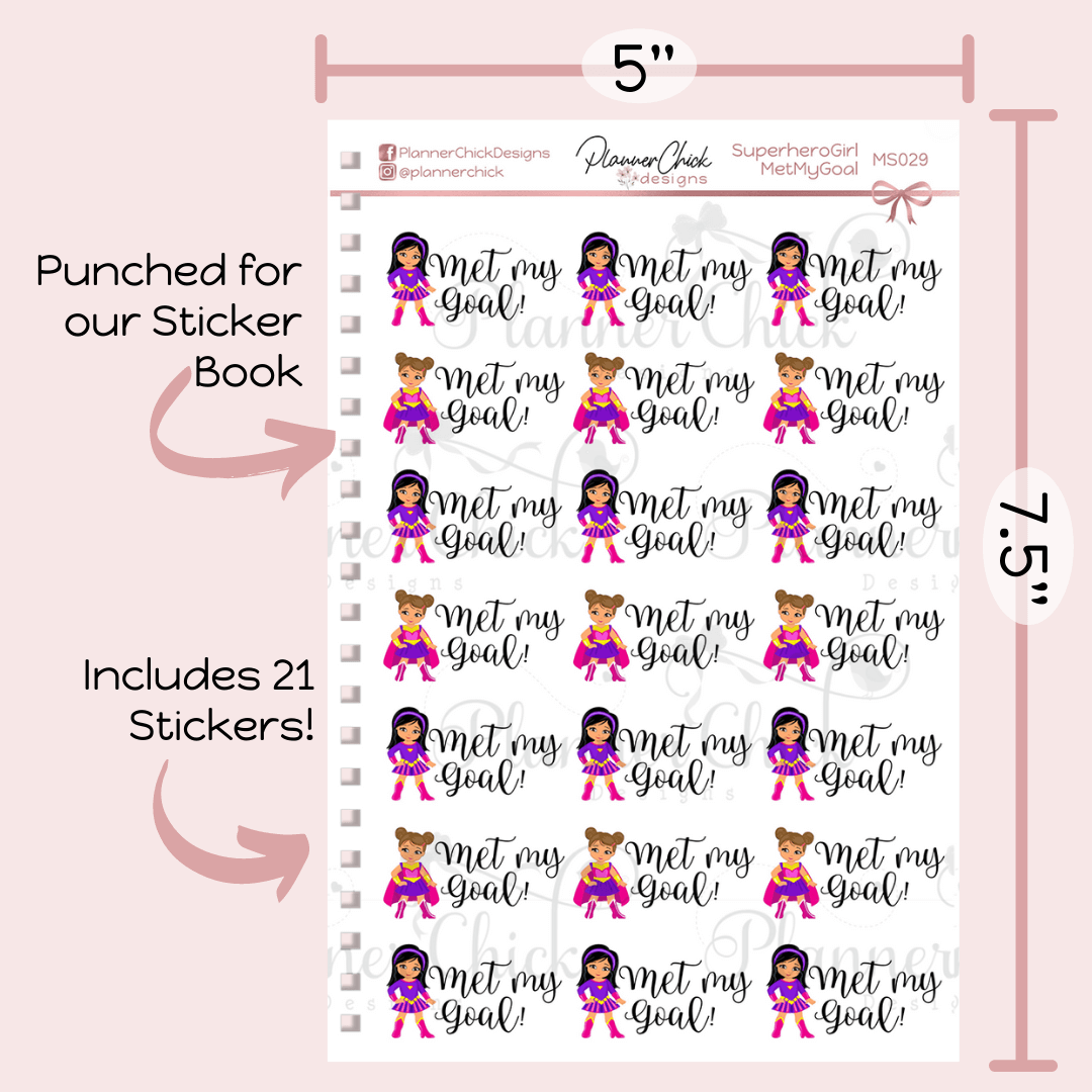 Superhero Girl Met My Goal Planner Stickers