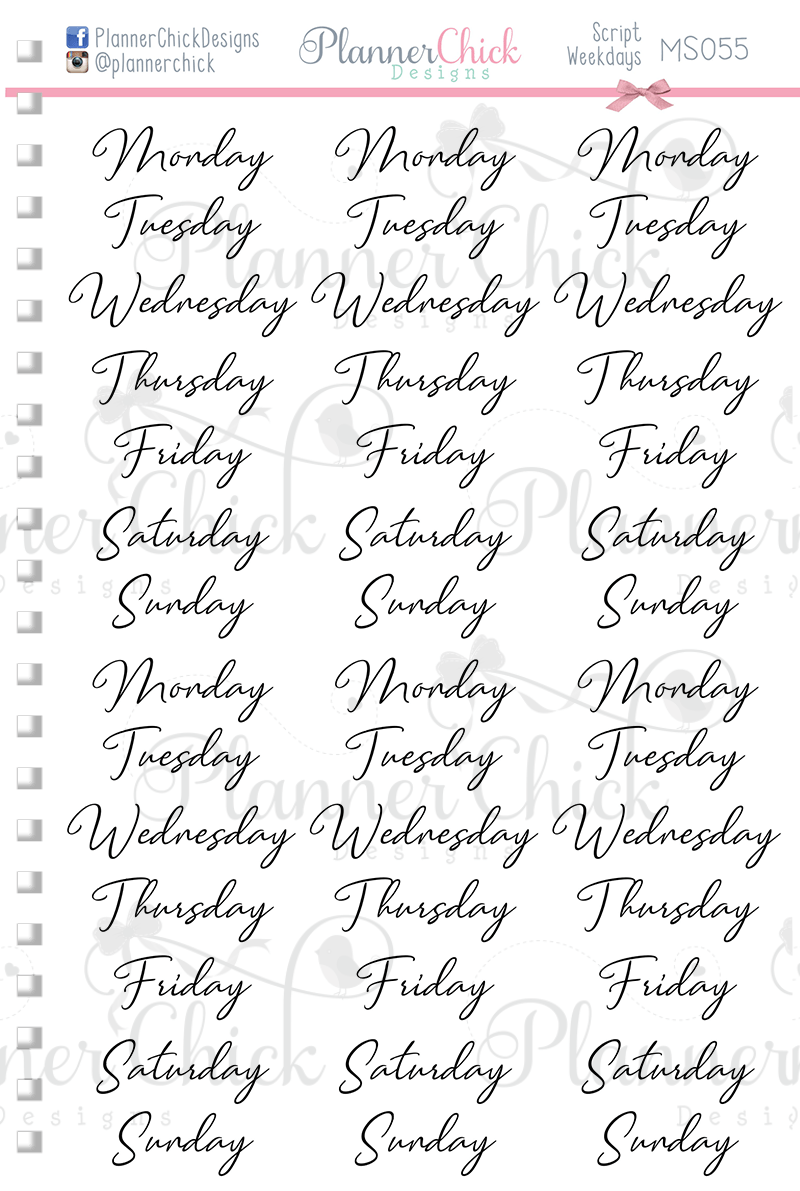 Script Font Weekdays