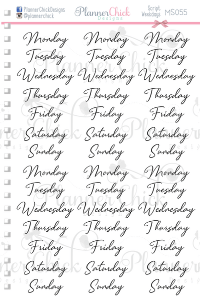 Script Font Weekdays