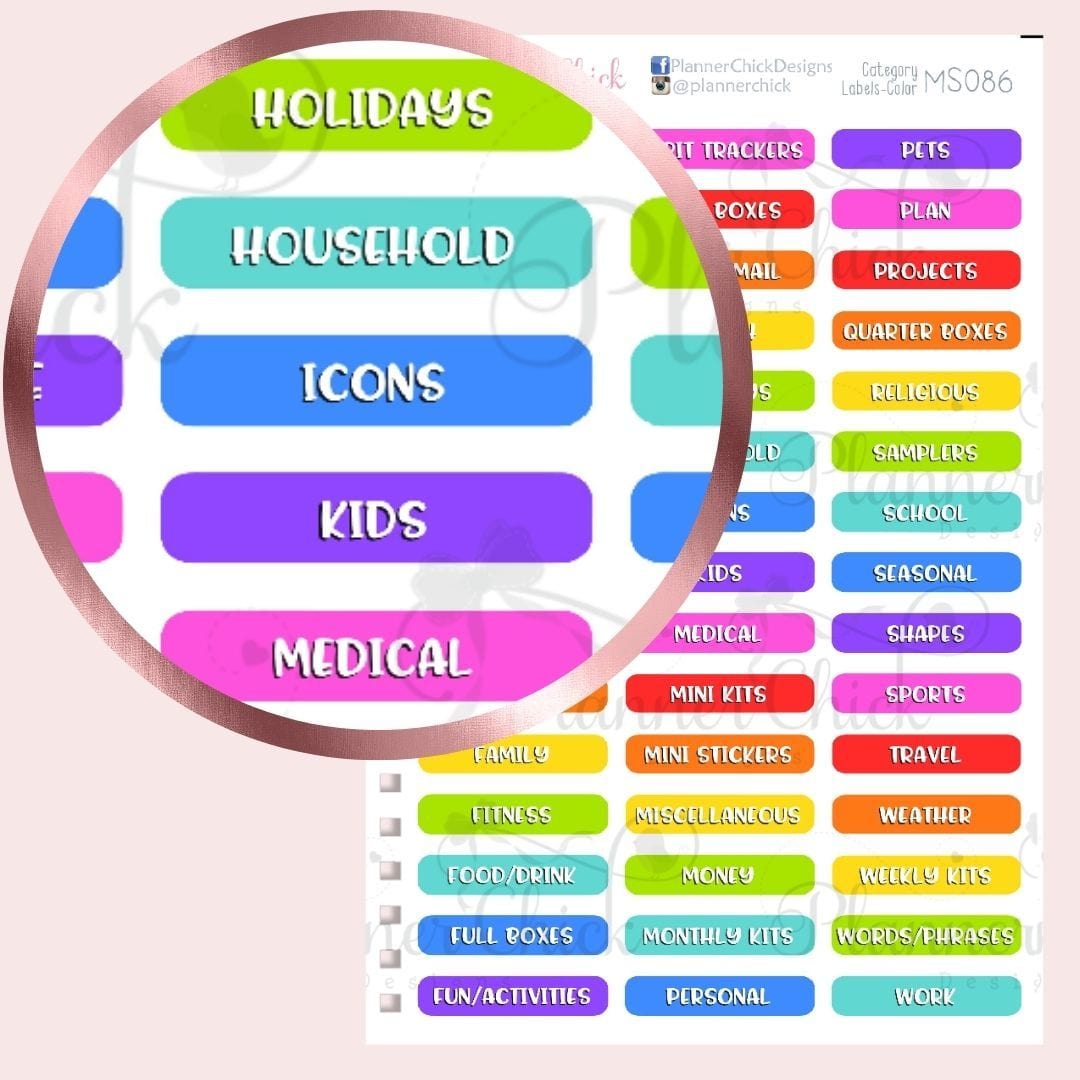 Category Labels for Stickers – PlannerChickDesigns