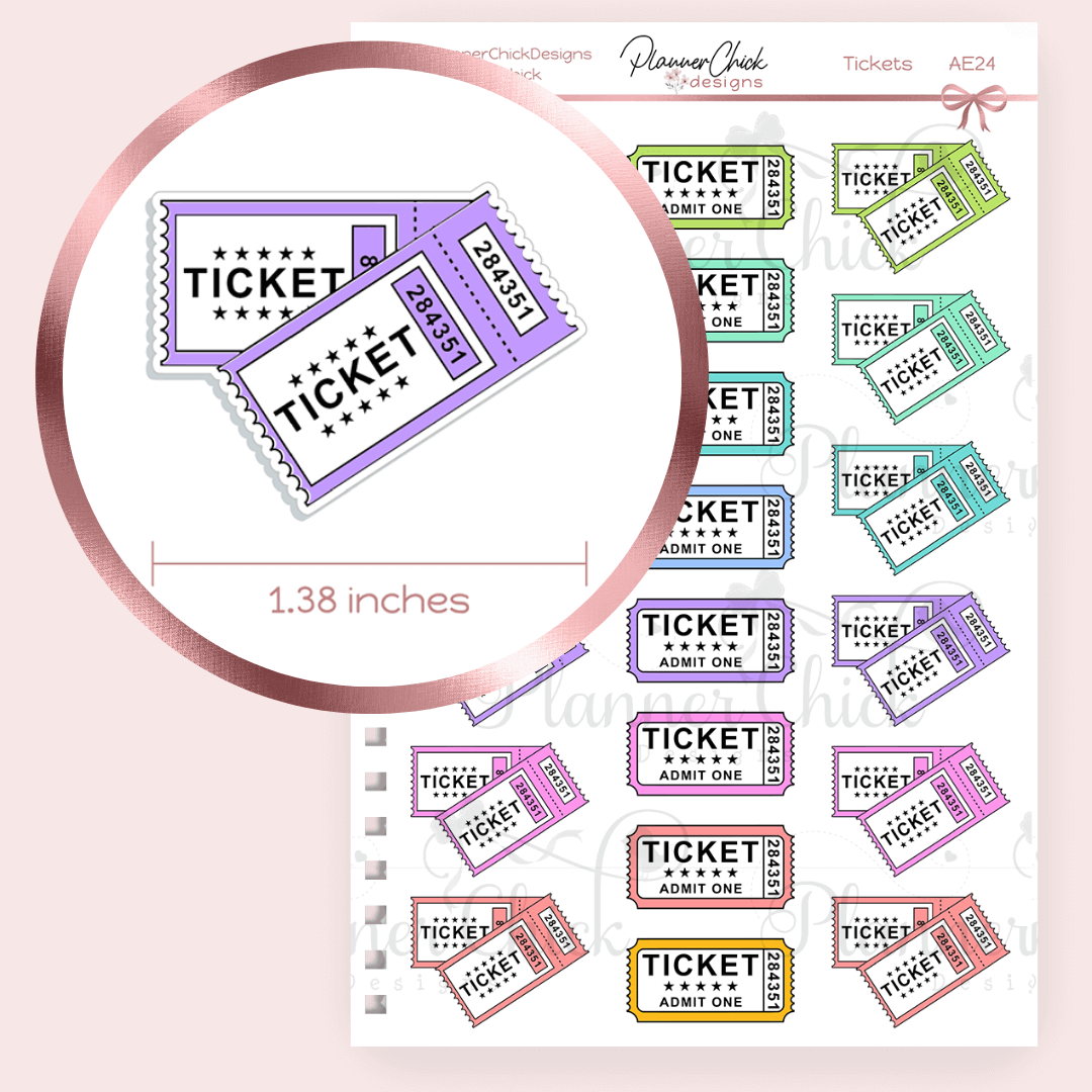 Ticket Sticker Tickets Planner Stickers – PlannerChickDesigns
