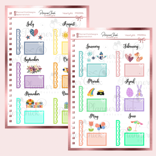 Yearly Kit ~ By the Month (TWO sheets)