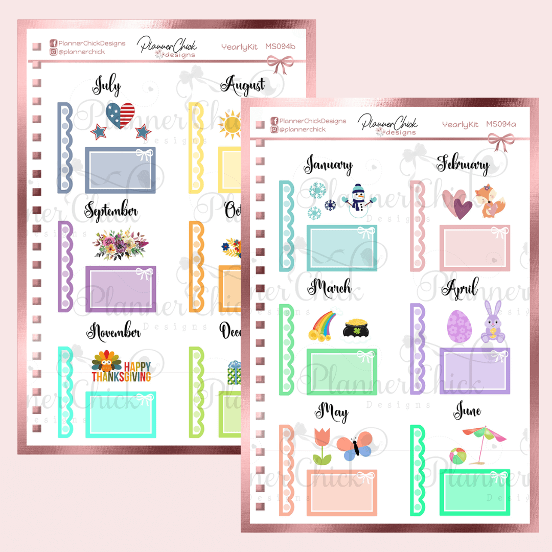 Yearly Kit ~ By the Month (TWO sheets)